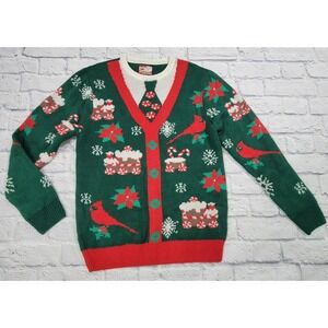 Party Sweater‎ Dec 25th Medium Ugly Christmas Knit Train Birds Snowflakes Green